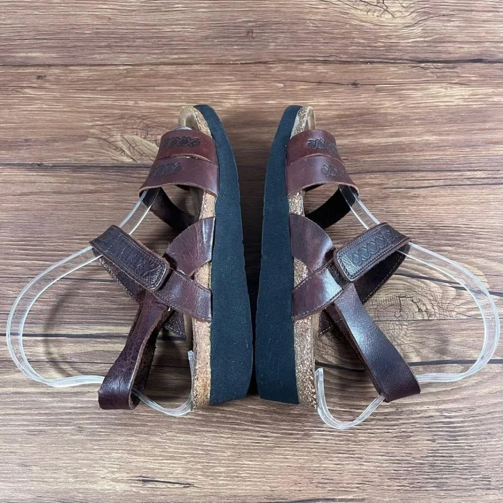 Naot Brown Leather Embossed Strappy Sandals